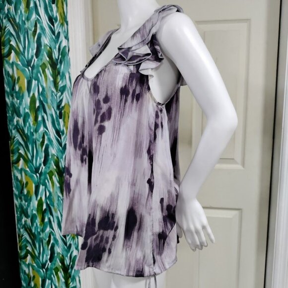 Banana Republic Purple Print Silk Ruffle Sleeveless Blouse Women's Size Medium - Picture 3 of 10